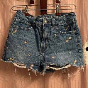 American Eagle Outfitters Floral Embroidered Jean Shorts
